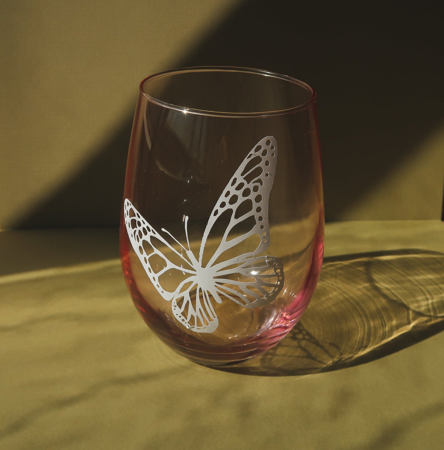 Butterfly Stemless Wine Glasses Beautiful Butterfly Design 